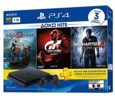 PLAYSTATION 4 SLIM 1TB HITS COM GOD OF WAR, GRAN TURISMO E UNCHARTED 4 - SEMINOVO